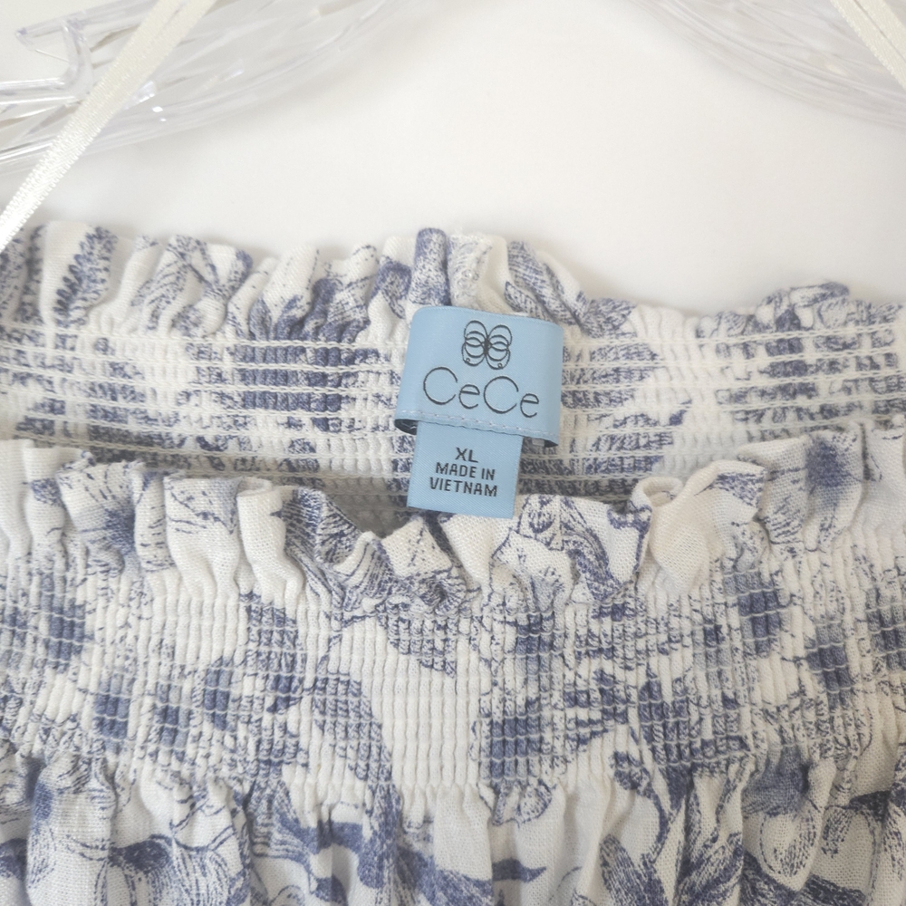 Floral Off-Shoulder Top - Blue and White - Picture 9 of 10